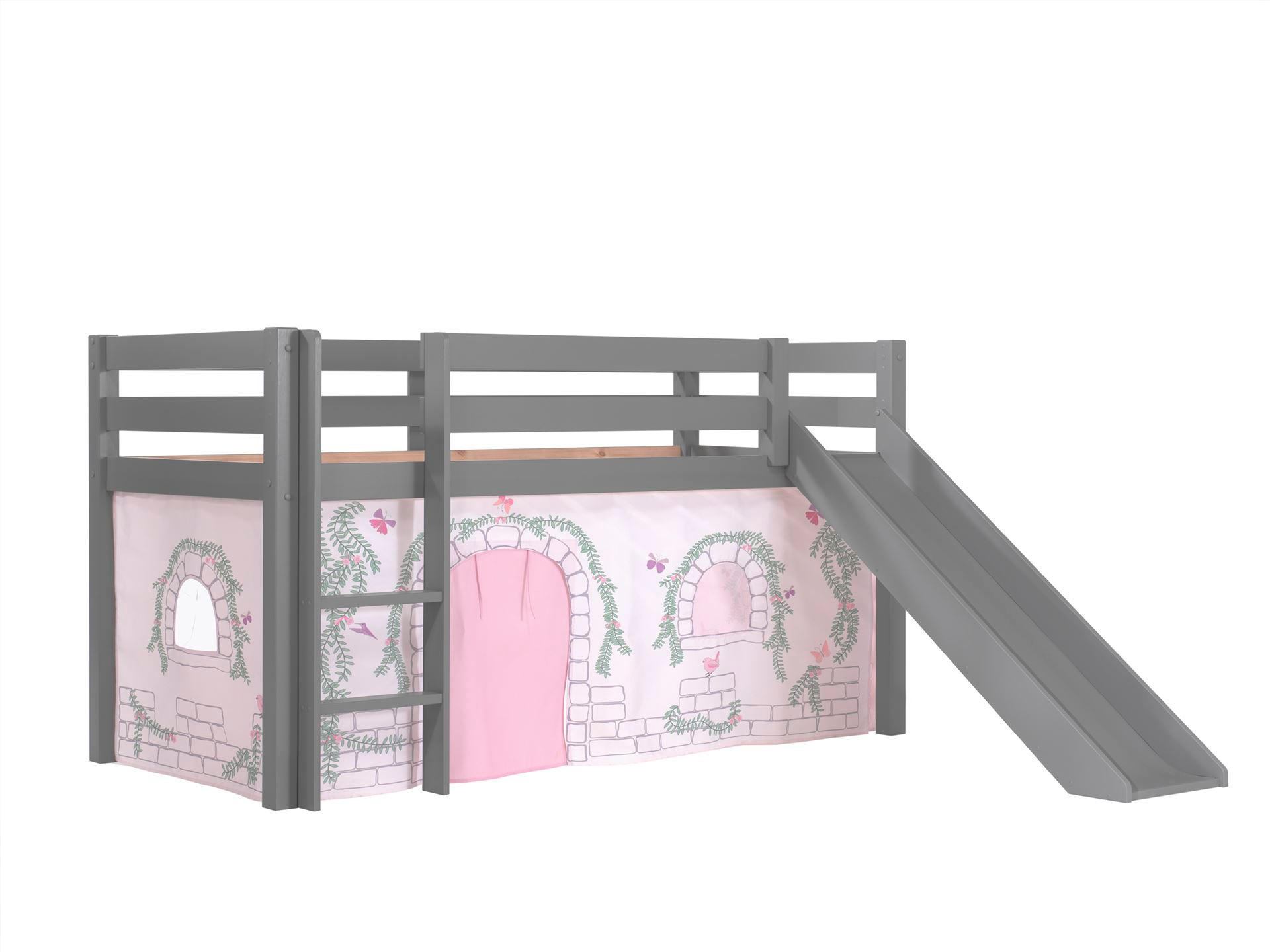 HOCHBETT mit Rutsche Karolina Massivholz Grau Textilset Burg 1 - Hellgrau/Grau, Holz (90/200cm) - 58aufmkessel