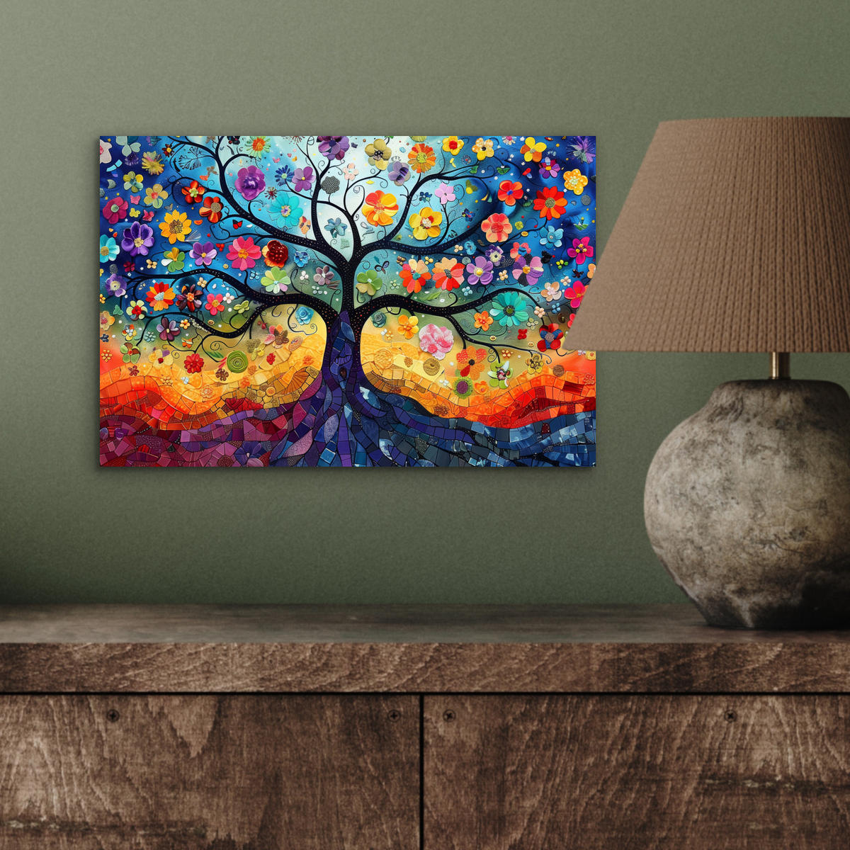 KOVOVÝ OBRAZ Umenie - Strom života - Kvety - Hippie 30x20 cm - tmavomodrá, kov (30/20cm) - MuchoWow