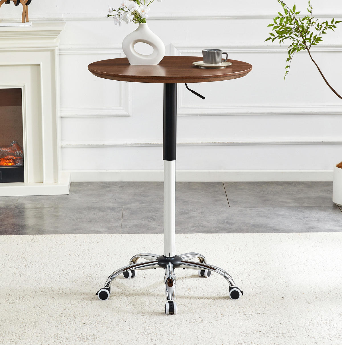 BEISTELLTISCH mit Rollen 70 cm, höhenverstellbar in Nussbaum-Optik - Walnussfarben, Holzwerkstoff (70/70/73.5cm) - BEAOK