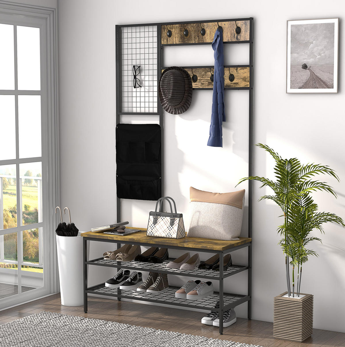 GARDEROBE 100/185/40 cm Braun aus Holzwerkstoff und Metall mit Sitzbank - Braun, Holzwerkstoff (40/185/100cm) - OKMYHOME