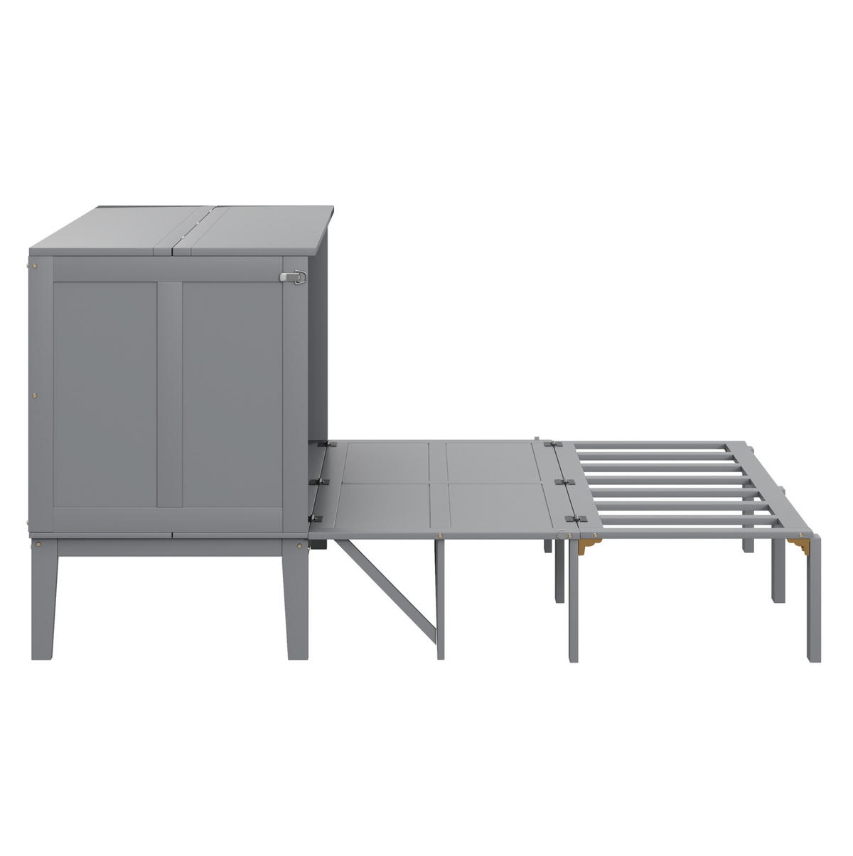 SCHRANKBETT aus Holz 140x200 cm Grau mit Lattenrost, vertikaler Klappfunktion und platzsparendem Stauraum - Grau, Holz (140/200cm) - Modfu