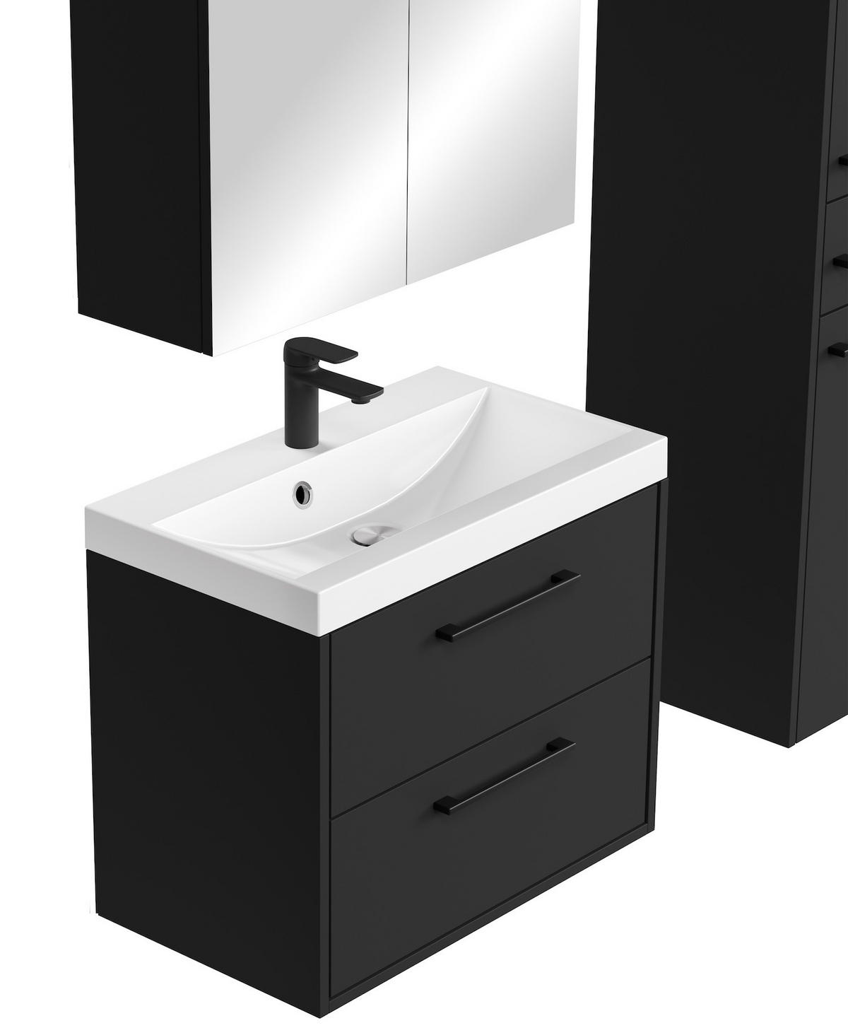 BADMÖBEL-SET Florence 4 Teile Schwarz Matt - 60 x 35 x 51 cm - Schwarz, Holz (60/51/35cm) - Badplaats