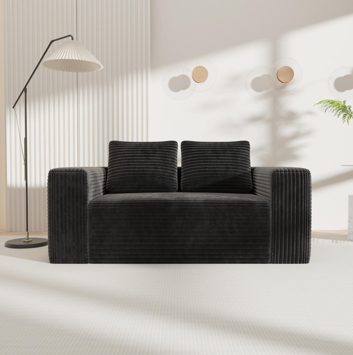 SOFA 2-Sitzer ohne Montage Cord Schwarz - Schwarz, Kunststoff (160/58/88cm) - Meubliv