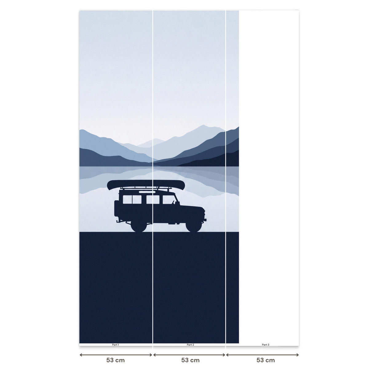 KINDERTAPETE - Auto - See - Berge - Blau - 120x240 cm - Blaugrau, Papier (120/240cm) - OnlyWow