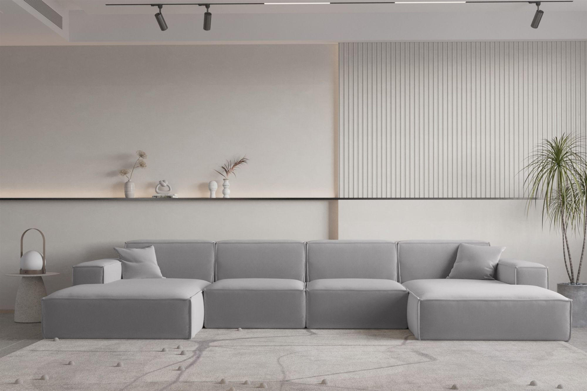 WOHNLANDSCHAFT Celes Premium Opera - Hellgrau, Holzwerkstoff/Textil (379/73/165cm) - Fun Möbel