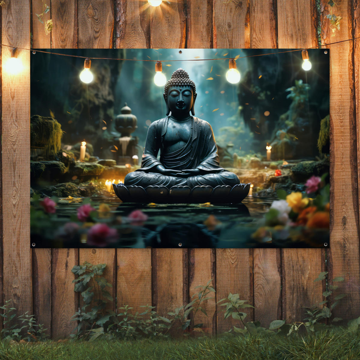 ZAHRADNÍ PLAKÁT Buddha - Socha - Buddha - Zen - Umění - Buddha 180x120 cm - tmavě šedá, plast (180/120/0.2cm) - OnlyWow
