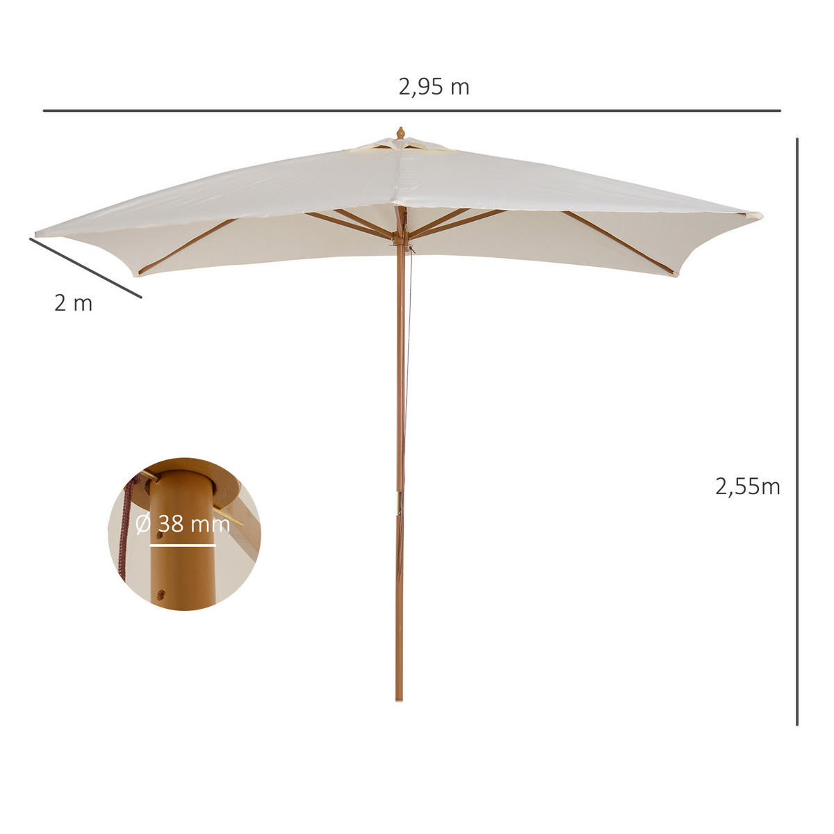 SONNENSCHIRM DE-11391 rechteckig, doppeltes Dach, 3 x 2 m Creme - Beige, Holzwerkstoff (200/295cm) - ComfortXL