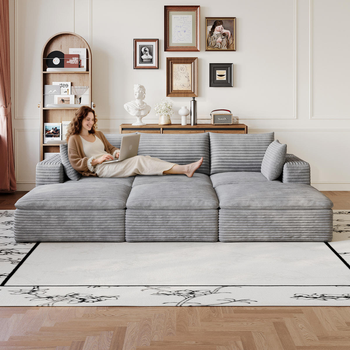 WOHNLANDSCHAFT DE-34773 modular mit 3 ottomanen Grau - Grau, Textil (160/60/260cm) - ComfortXL