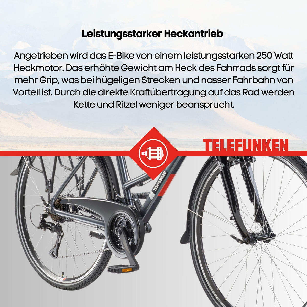 E-BIKE XT485 Trekking Elektrofahrrad 21-Gang Shimano Kettenschaltung, Pedelec, 14,5Ah, 37V Akku - Anthrazit, Metall (112cm) - Telefunken