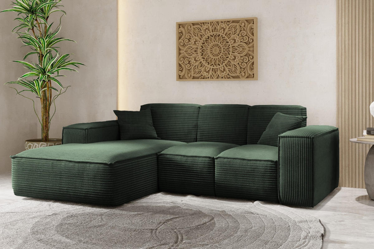 ECKSOFA L-Form Wohnzimmer SIENA Stoff Poso Grün Links - Grün, Holz/Textil (165/266cm) - Kaiser Möbel