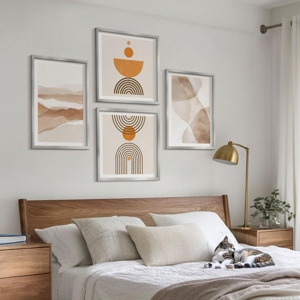 BILDER SET 4er Set - 50x50 cm & 40x60 cm Silberner Rahmen - Strukturen schattieren Minimalismus - Silberfarben, Kunststoff (50/50cm) - TULUP