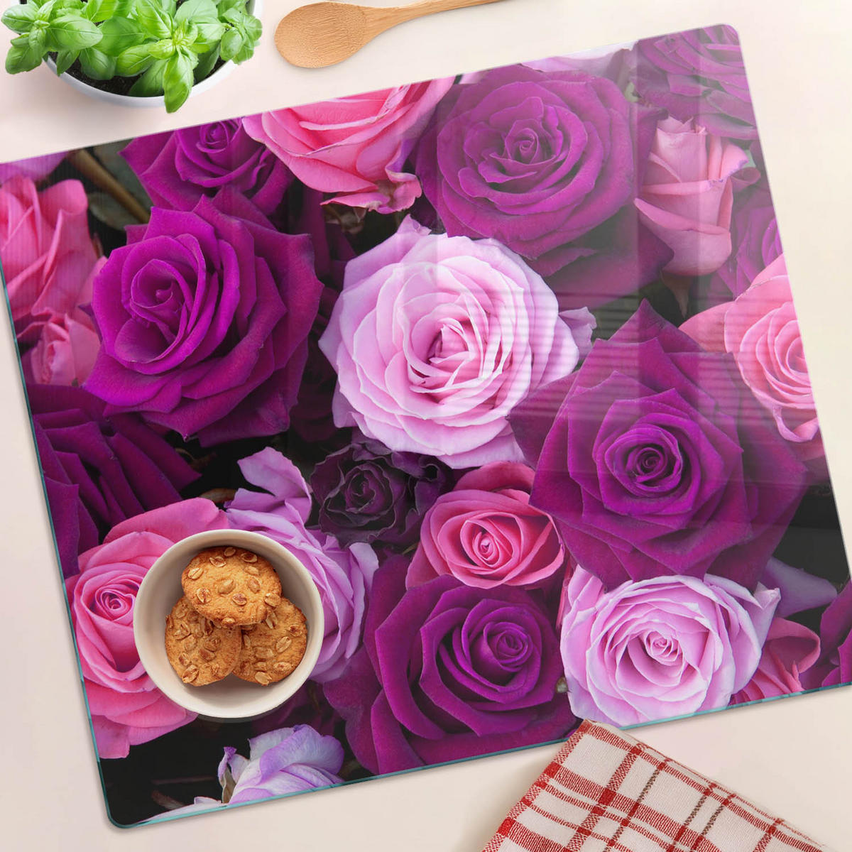 GLASPLATTE 60x52 cm Rosen - Pink, Glas (60/0.4/52cm) - TULUP