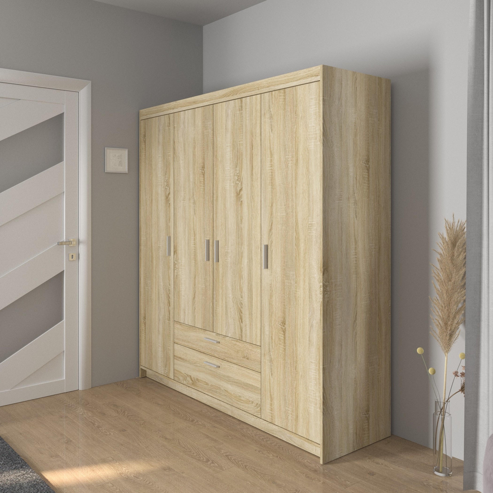 DREHTÜRENSCHRANK ELENORA 176,3/190,5/53cm 4-türig Sonoma Eiche - Sonoma Eiche, Holzwerkstoff (176.3/190.5/53cm) - MASSENO