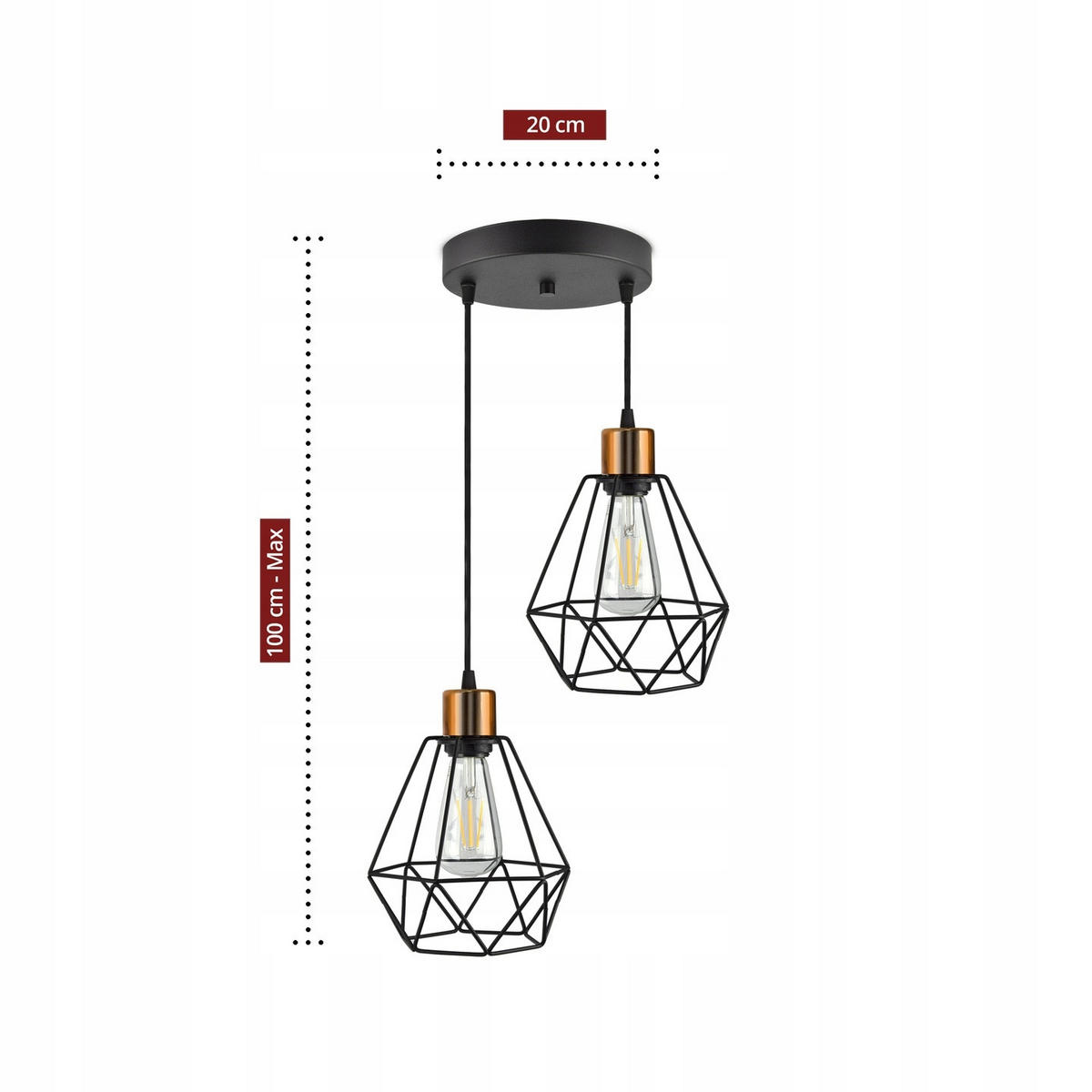 PENDELLEUCHTE EDISON II - Goldfarben/Schwarz, Metall (35/35/100cm) - kiki design
