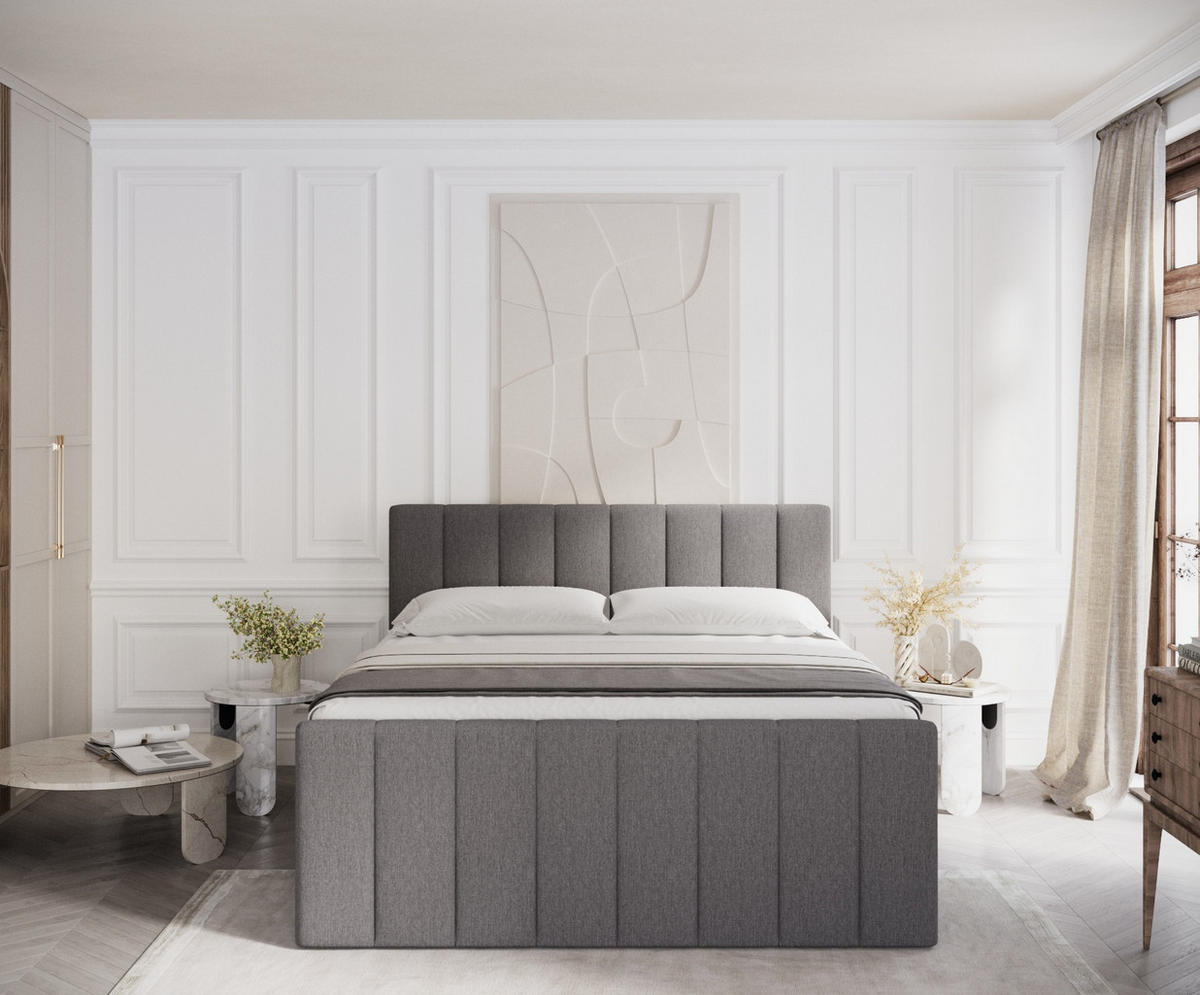 BOXSPRINGBETT Ruby Anthrazit 140/200 cm mit Matratze und Topper - Anthrazit/Schwarz, Holz/Holzwerkstoff (140/200cm) - Maison de Reve