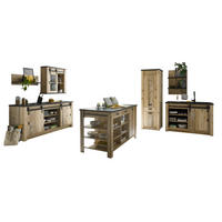 KÜCHEN-SET Used Wood hell, anthrazit, Küchenschrank Set 7-teilig mit Kochinsel - Anthrazit/Schwarz, Glas/Holzwerkstoff (201/201/64cm) - Furn.Design