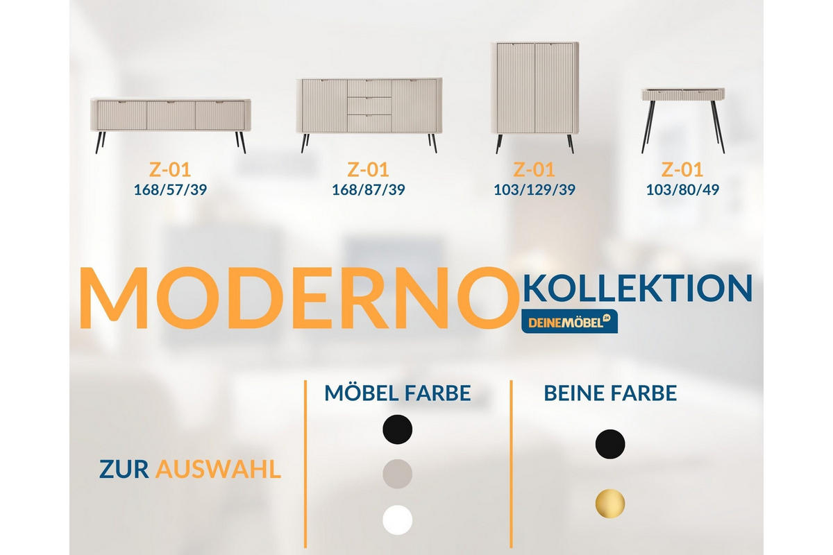 HOCHKOMMODE MODERNO 103/129/39 in Caschmir/Schwarz - Creme/Schwarz, Holzwerkstoff (103/129/39cm) - Deine Möbel 24