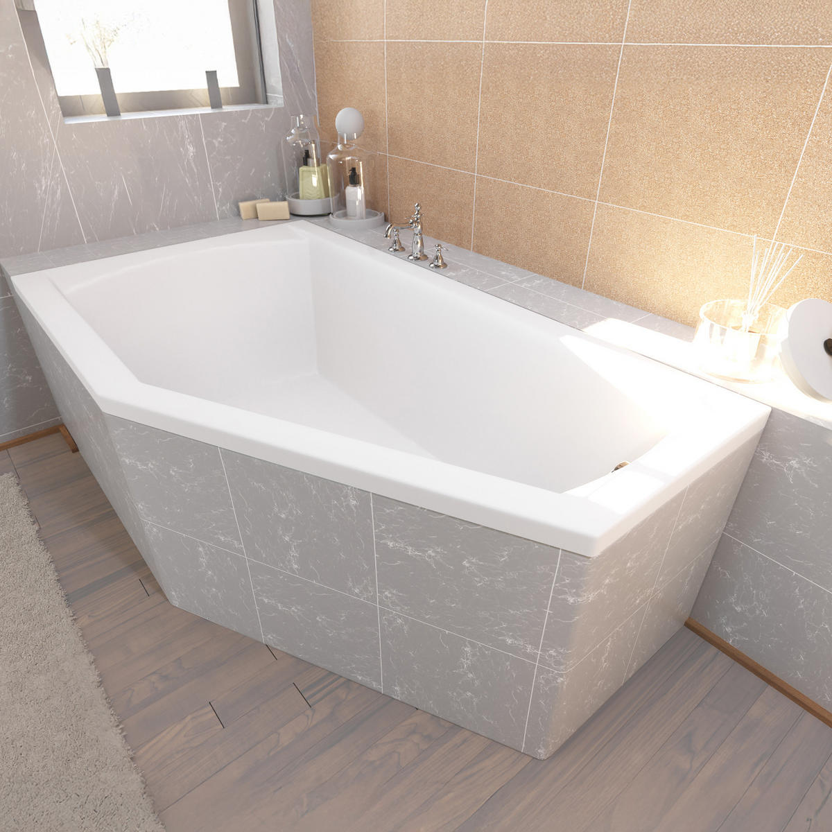 BADEWANNE Eckwanne SELENA 160/90 Links mit Styro Ablauf Füße - Weiß, Kunststoff (90/59/160cm) - bad land
