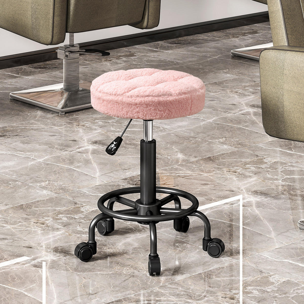 ROLLHOCKER höhenverstellbar Drehhocker 55-66 cm Arbeitshocker 360° drehbar - Rosa, Kunststoff (50/66/50cm) - HOMCOM