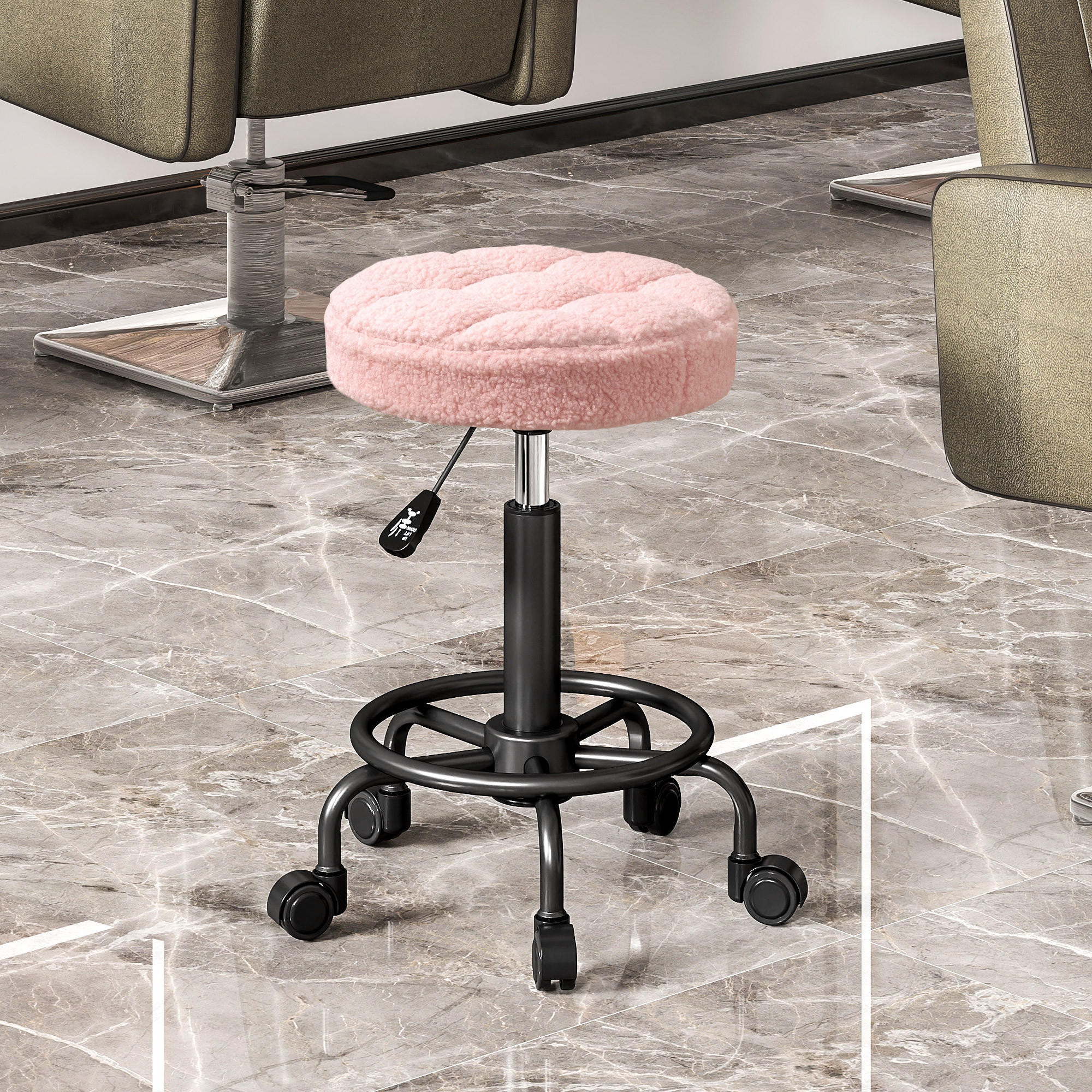 Thumbnail - Homcom Rollhocker, Rosa, Kunststoff, 50x66x50 cm, Arbeitszimmer, Bürostühle, Bürohocker