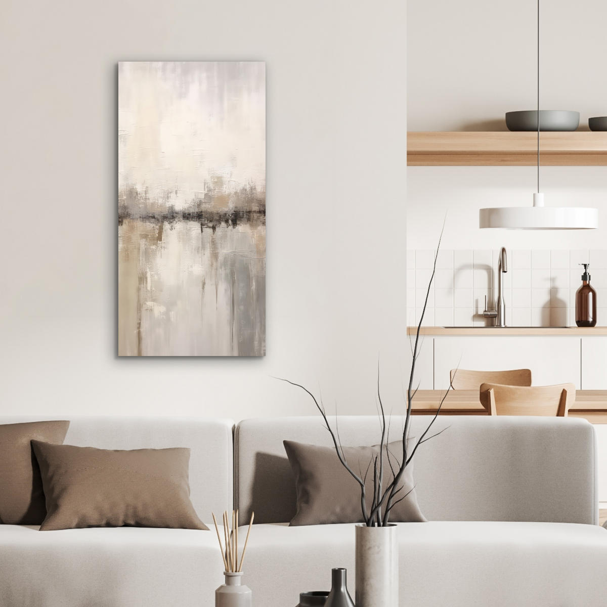 KOVOVÝ OBRAZ Moderné umenie - Abstraktné - Béžové 40x80 cm - béžová, kov (40/80cm) - MuchoWow