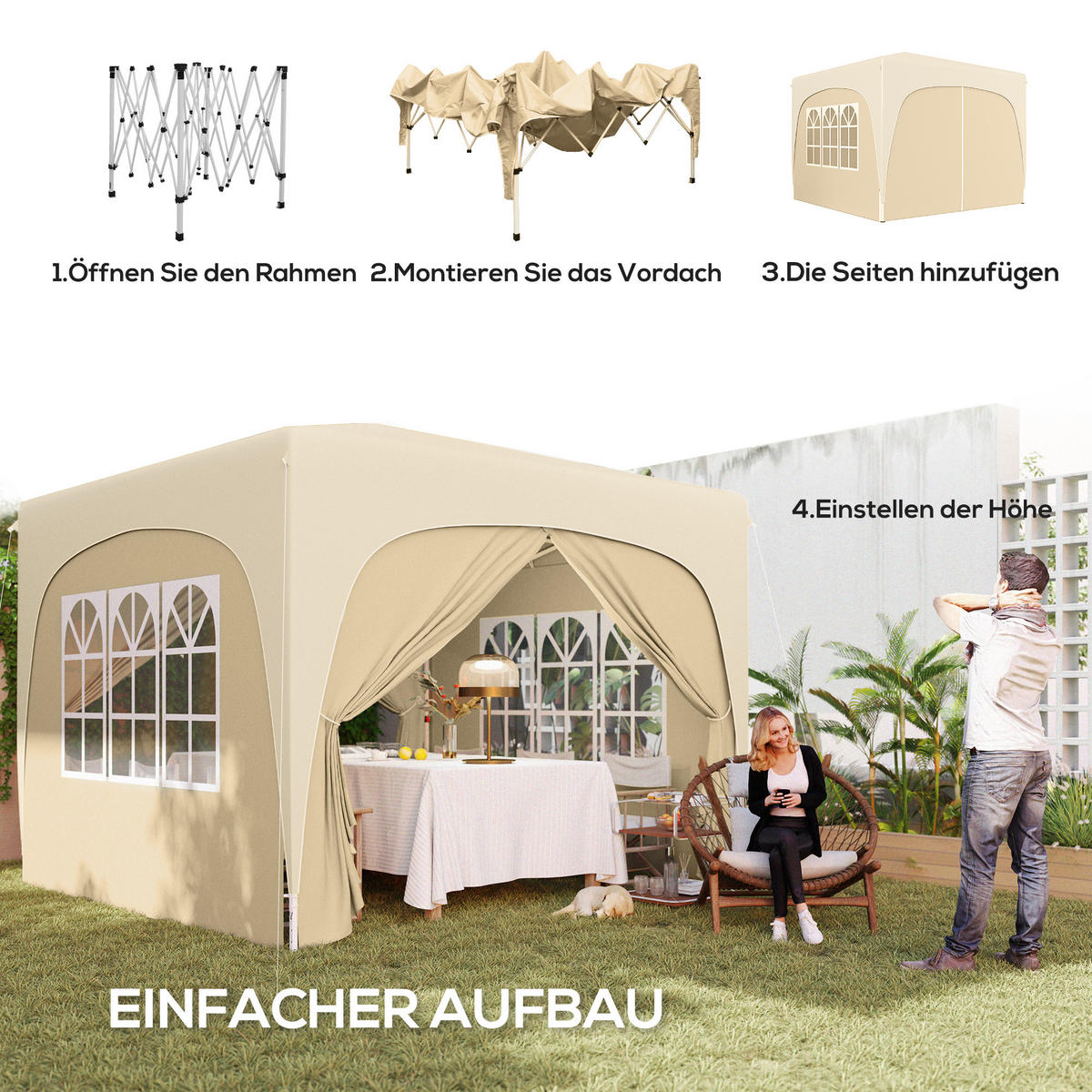 PAVILLON 3x3m - Sandfarben, Metall (300/273/300cm) - Outsunny