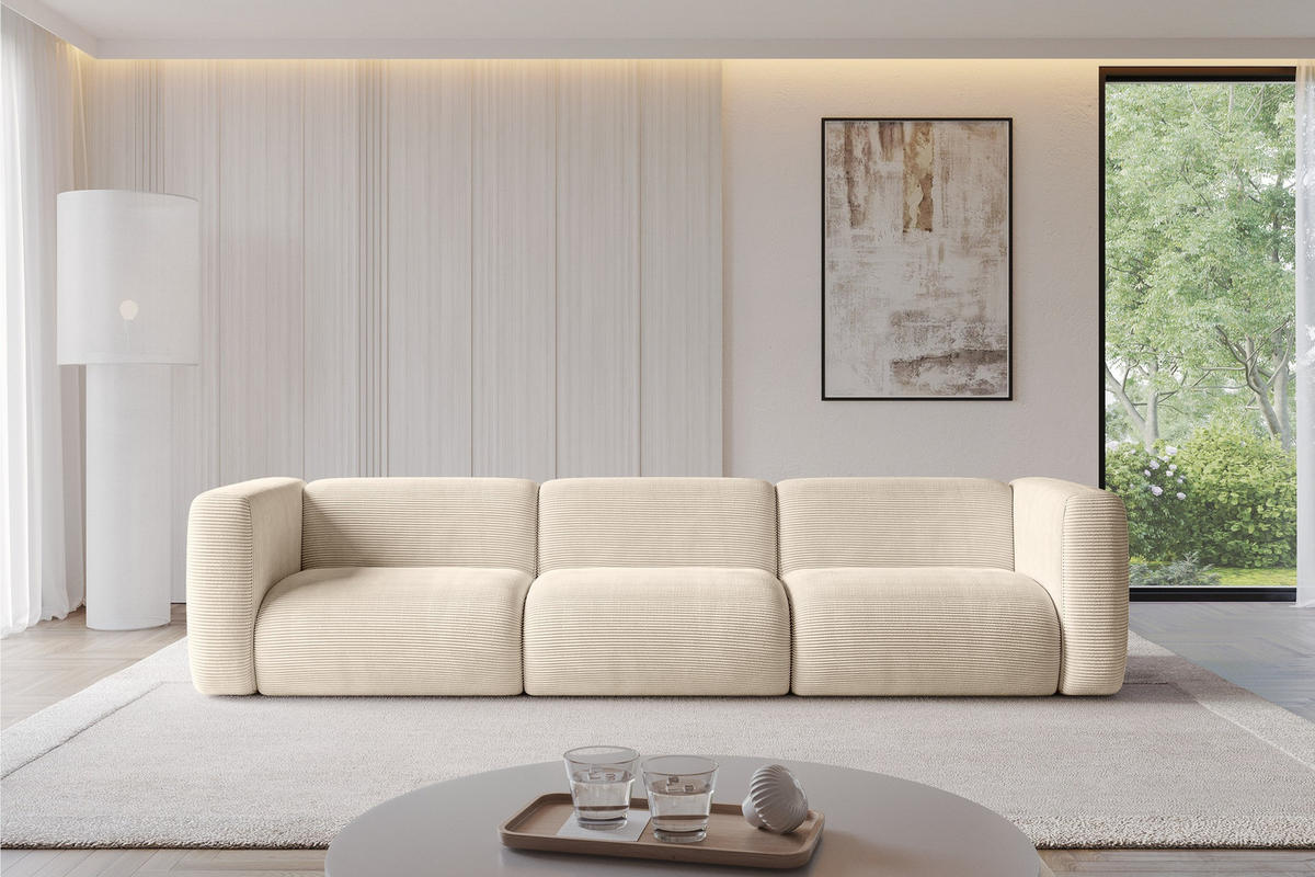 MODULÁRNÍ pohovka MIRA-S2, 3místná, 319 × 89 × 70 cm, béžová, manšestr - černá/písková barva, kompozitní dřevo/textil (319/70/89cm) - ALTDECOR