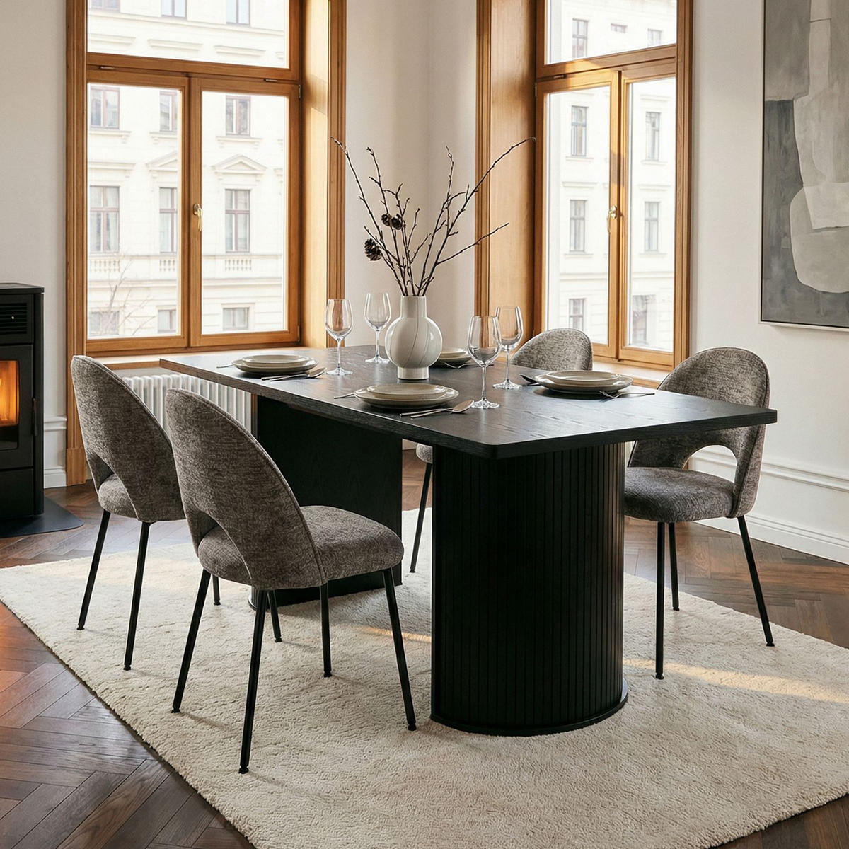 ESSZIMMERSET GUARDA 5 Teile schwarz - Schwarz, Holzwerkstoff/Metall (160/75/75cm) - IDIMEX