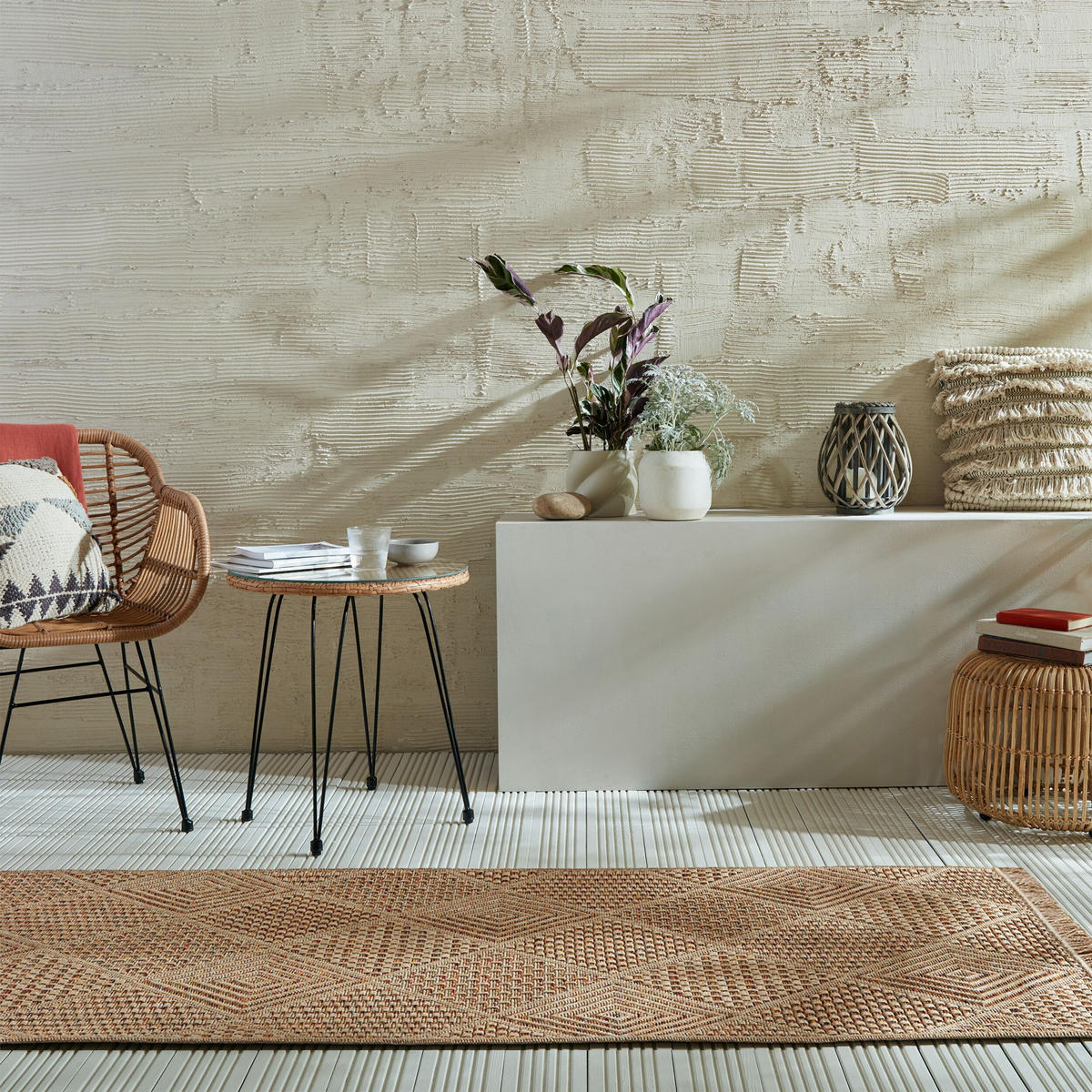OUTDOORTEPPICH Waschbar CLYST, mit Rautenmuster, Natur-Terrakotta, 80 x 230 cm - Braun, Textil (80/230cm) - KADIMA DESIGN