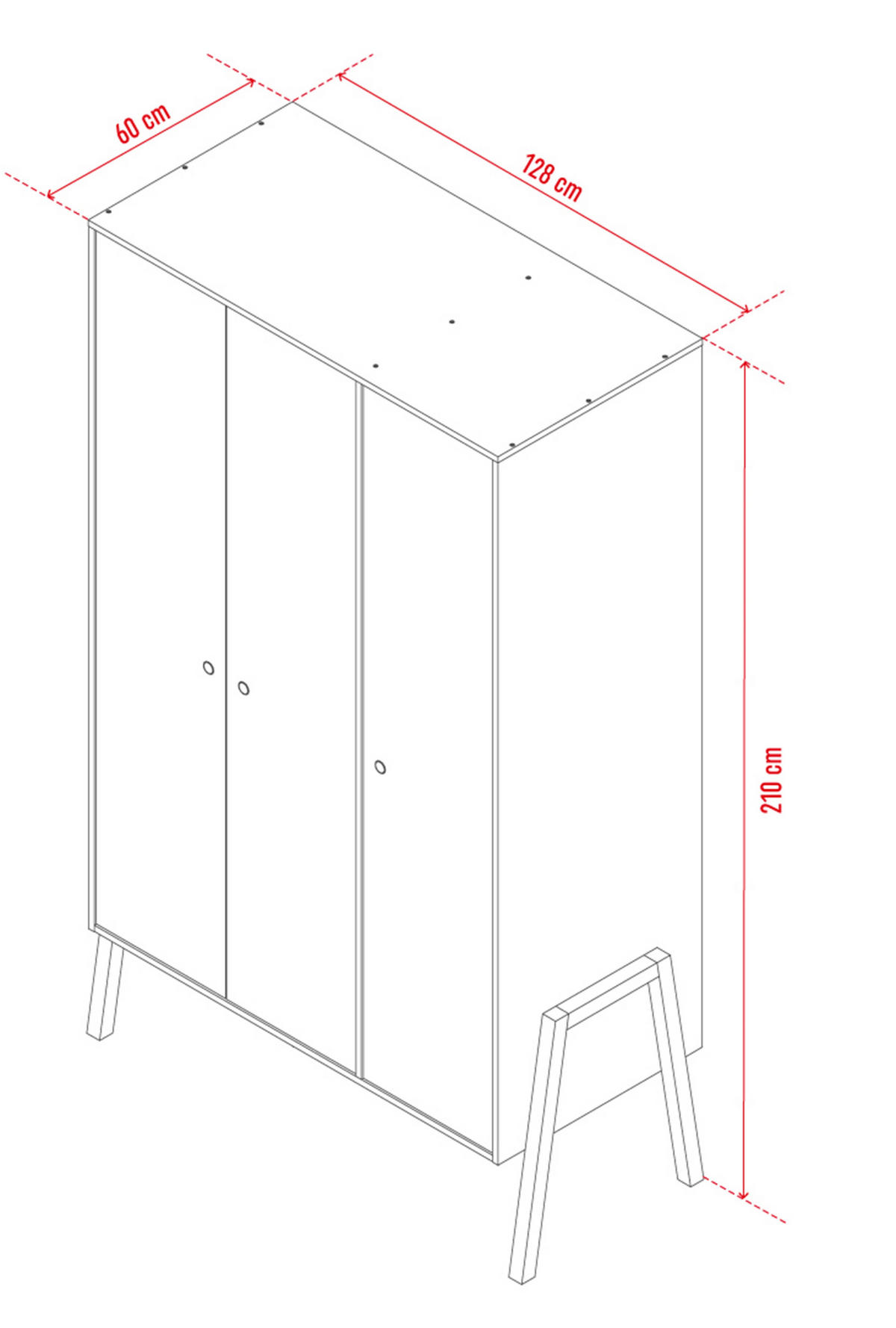 KLEIDERSCHRANK SPOT 3-TÜRIG - Weiß, Holzwerkstoff (128/210/60cm)