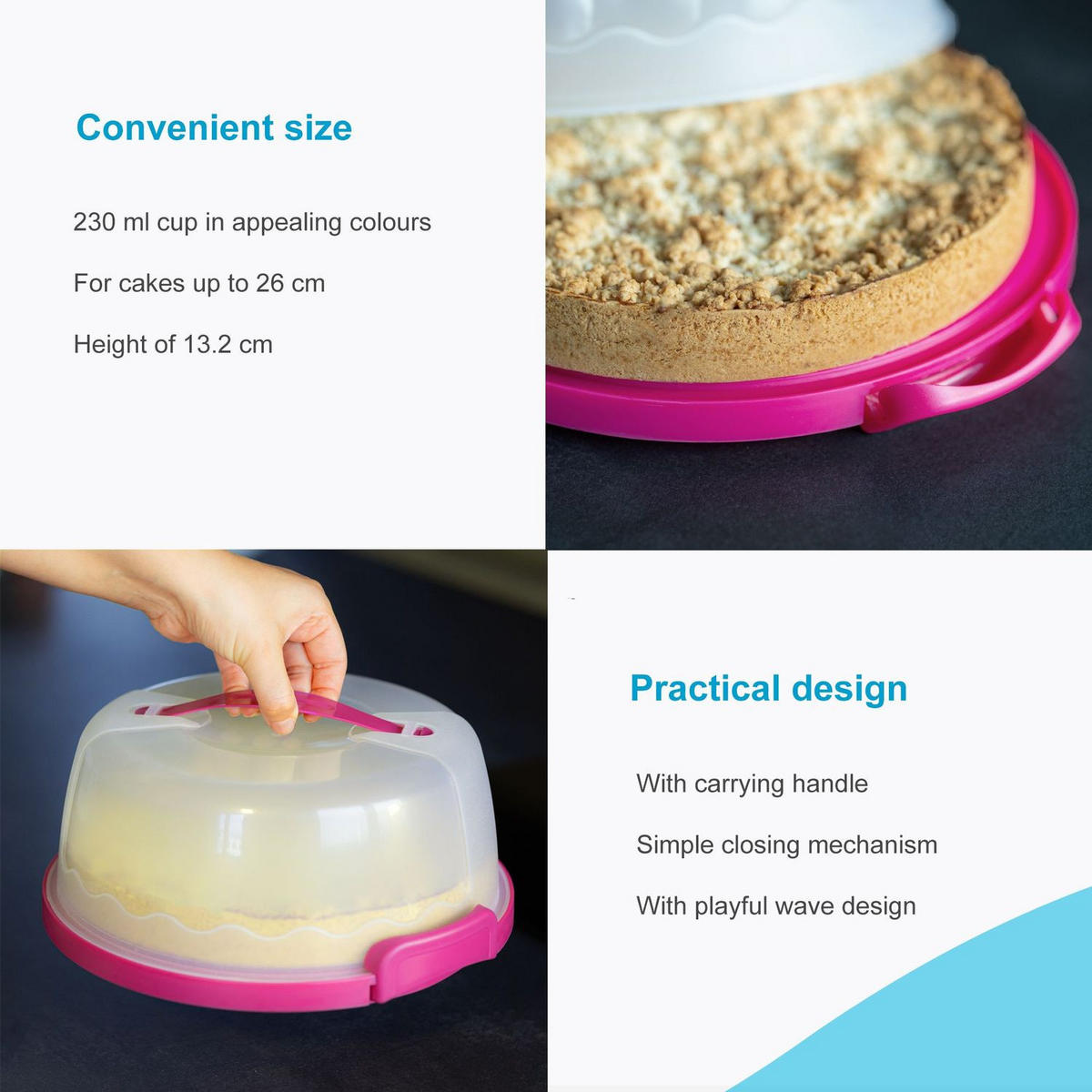 KUCHENTRANSPORTBOX Kuchenbehälter 29.8/28.8/13.2 cm - Pink, Kunststoff (28.8/13.2/29.8cm) - Intirilife