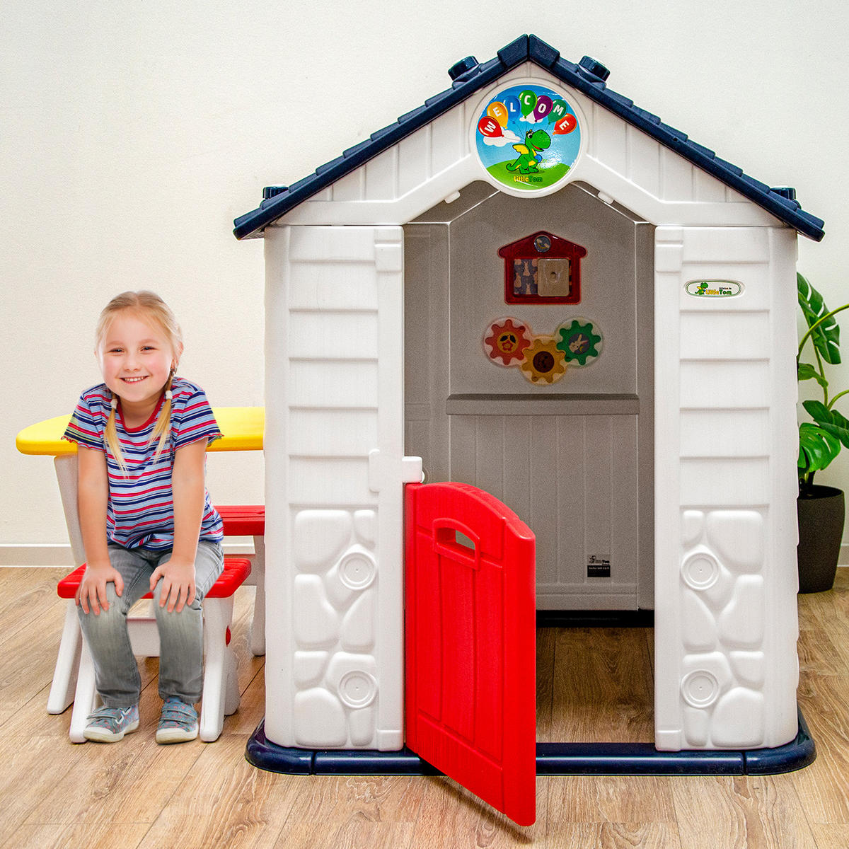 SPIELHAUS mit Tisch 95/104/118 cm, Weiß - Weiß, Kunststoff (95/118/104cm) - Littletom