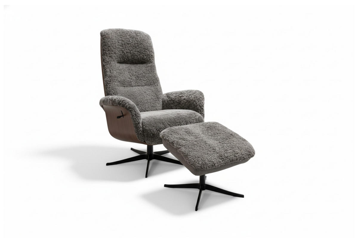 RELAXSESSEL SILVA Hellgrau Schaffell Relaxfunktion - Hellgrau/Schwarz, Naturmaterialien/Fell (77/106/86cm) - KAWOLA