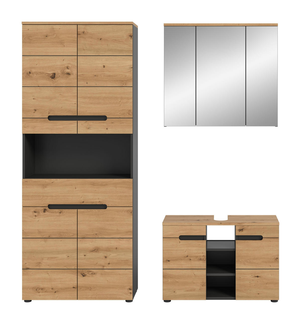 BADKOMBINATION 3tlg. Canu Bad in Basalt grau Nachbildung und Artisan Nachbildung B/H/T: 171x193x34 cm - Eiche Artisan, Holzwerkstoff (171/193/34cm)