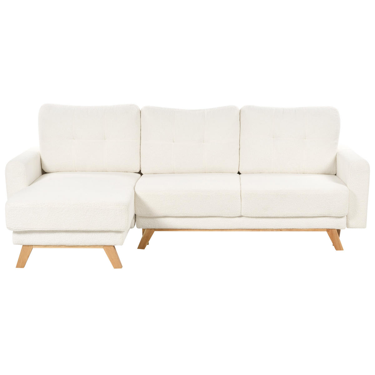 3-SITZER-ECKSOFA Bouclé cremeweiß linksseitig mit Schlaffunktion Stauraum Siro - Hellbraun/Weiß, Textil (240/142cm) - Beliani