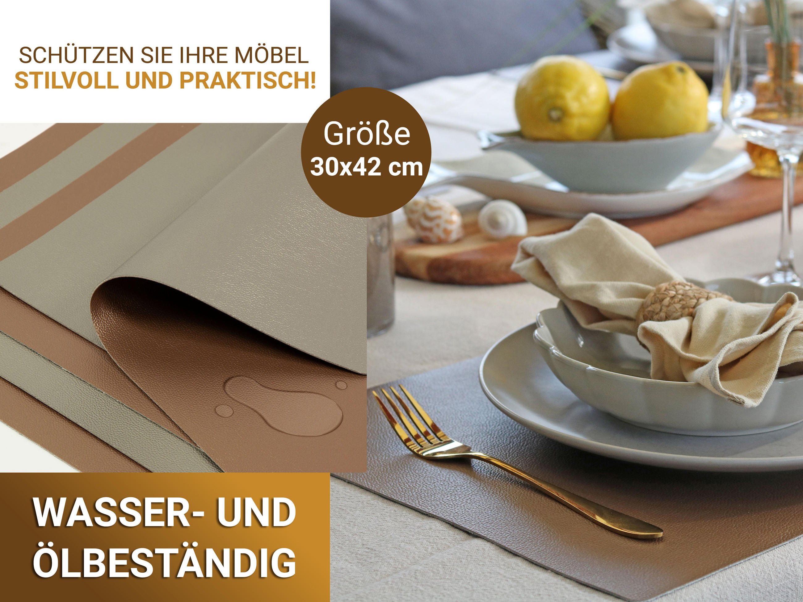 TISCHSET, 6er-Set, 30x42 cm, wasserdicht, aus PVC und Polyester, Grau - Grau, Textil (42/30/1cm) - Zollner