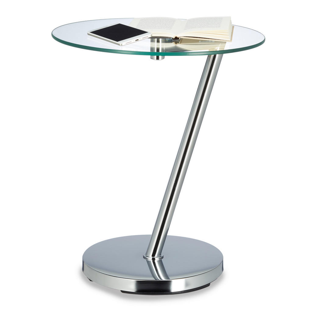 Relaxdays STOLEK Stříbrný sklo kov kulatý 52 cm
