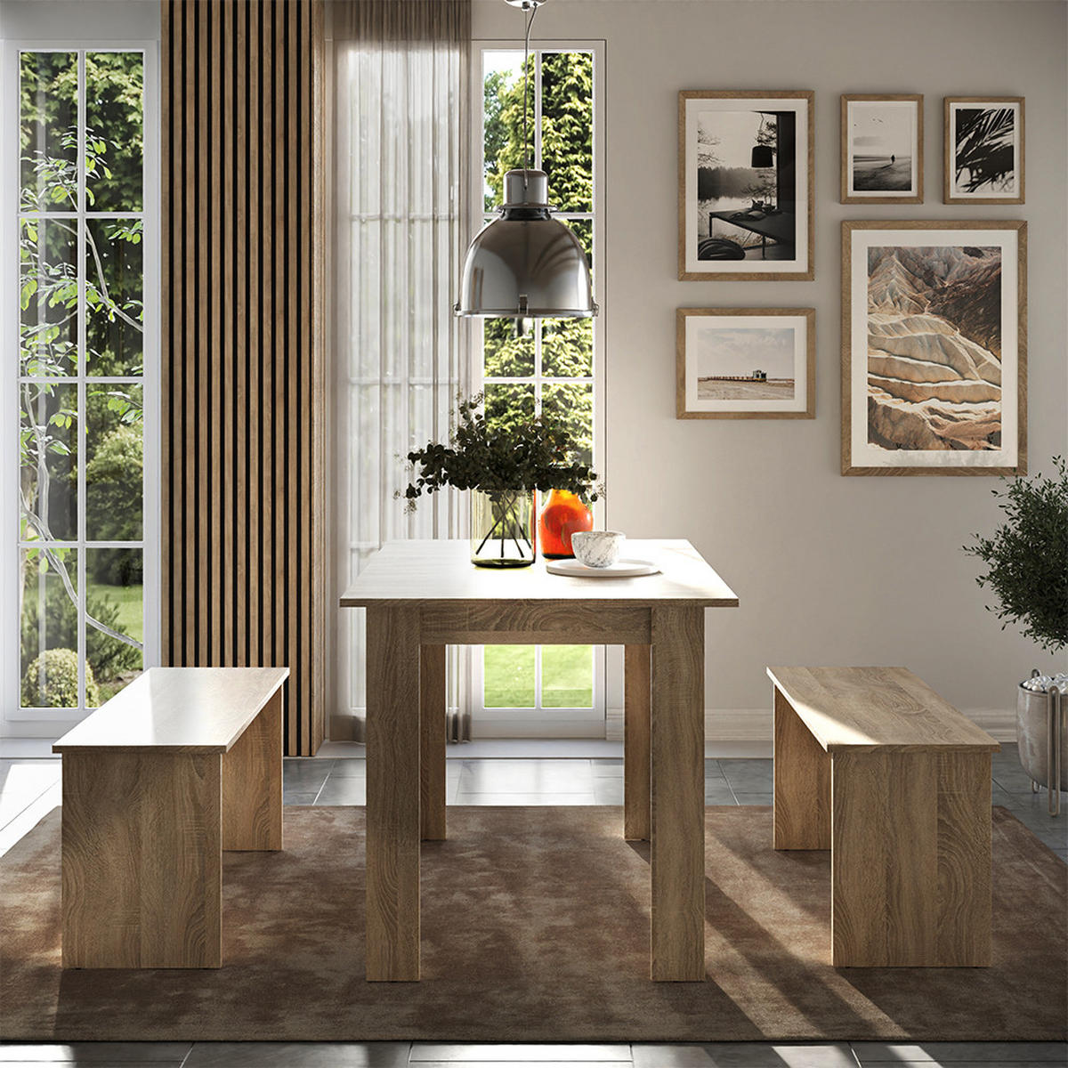 JÍDELNÍ STŮL SESTAVA Sentio Sonoma 112 x 73.6 cm se 2 lavicemi - Sonoma dub, kompozitní dřevo (112/73/73.6cm) - Vicco