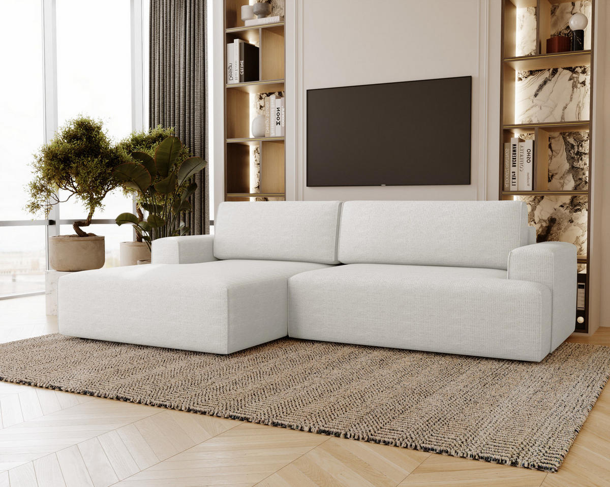 ECKSOFA L-Form 270 cm Boston mit Bettkasten, Schlaffunktion, Links, Creme - Creme, Holz (165/270cm) - Emporius
