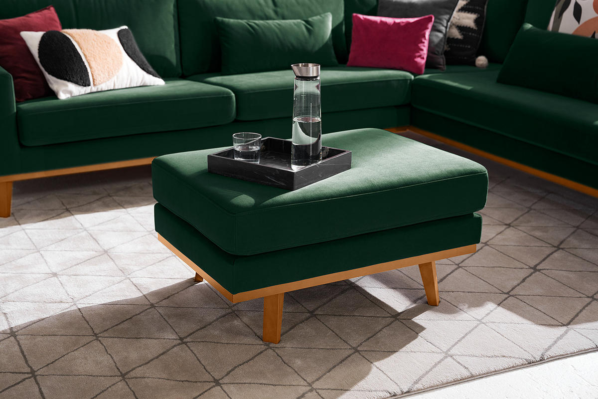 POLSTERHOCKER - Buchefarben/Grün, Buchenholz/Textil (85/43/60cm) - home24