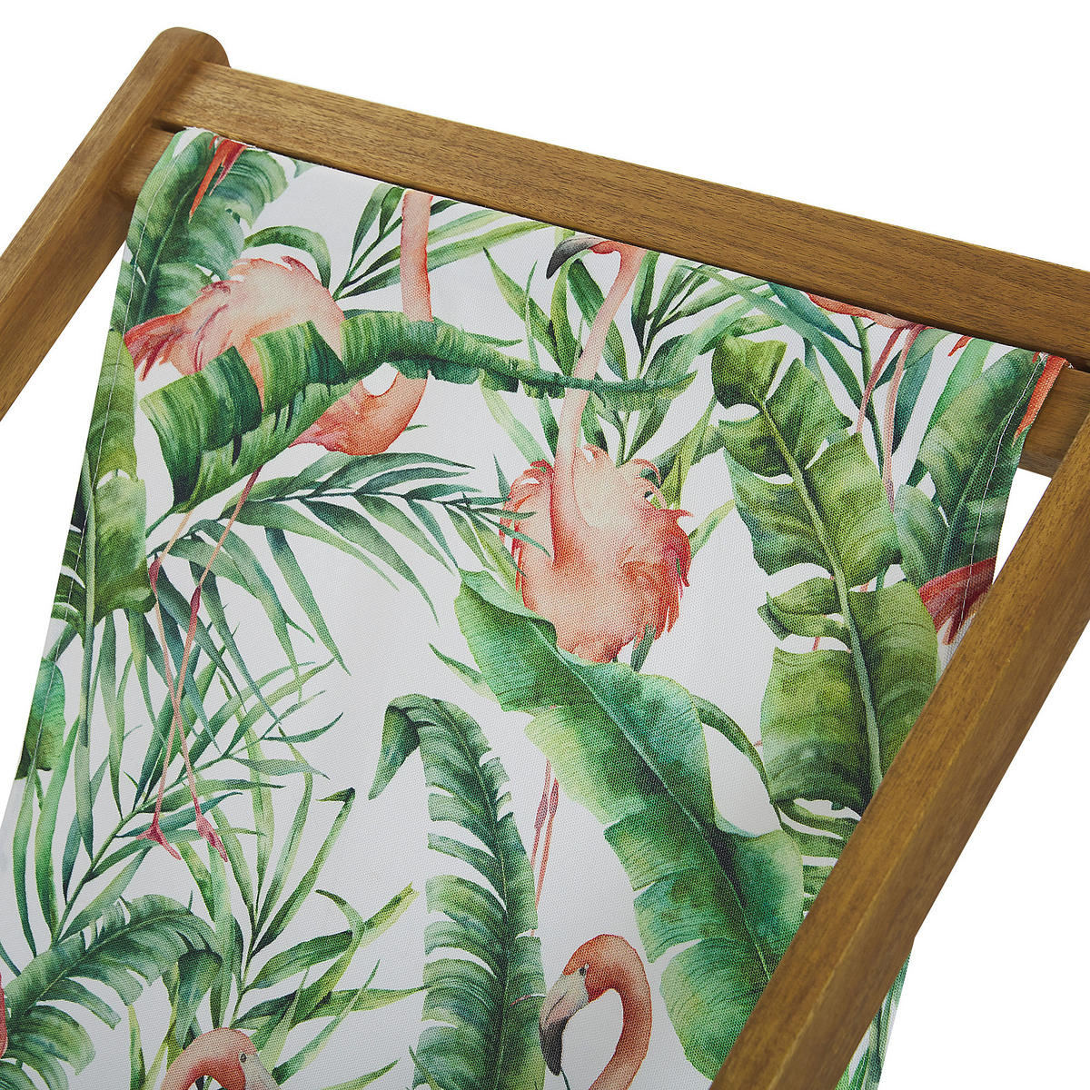 GARTENLIEGE 2er-Set hellbraun Textil weiß/bunt Flamingomuster Anzio - Hellbraun/Multicolor, Textil (54/70/97cm) - Beliani