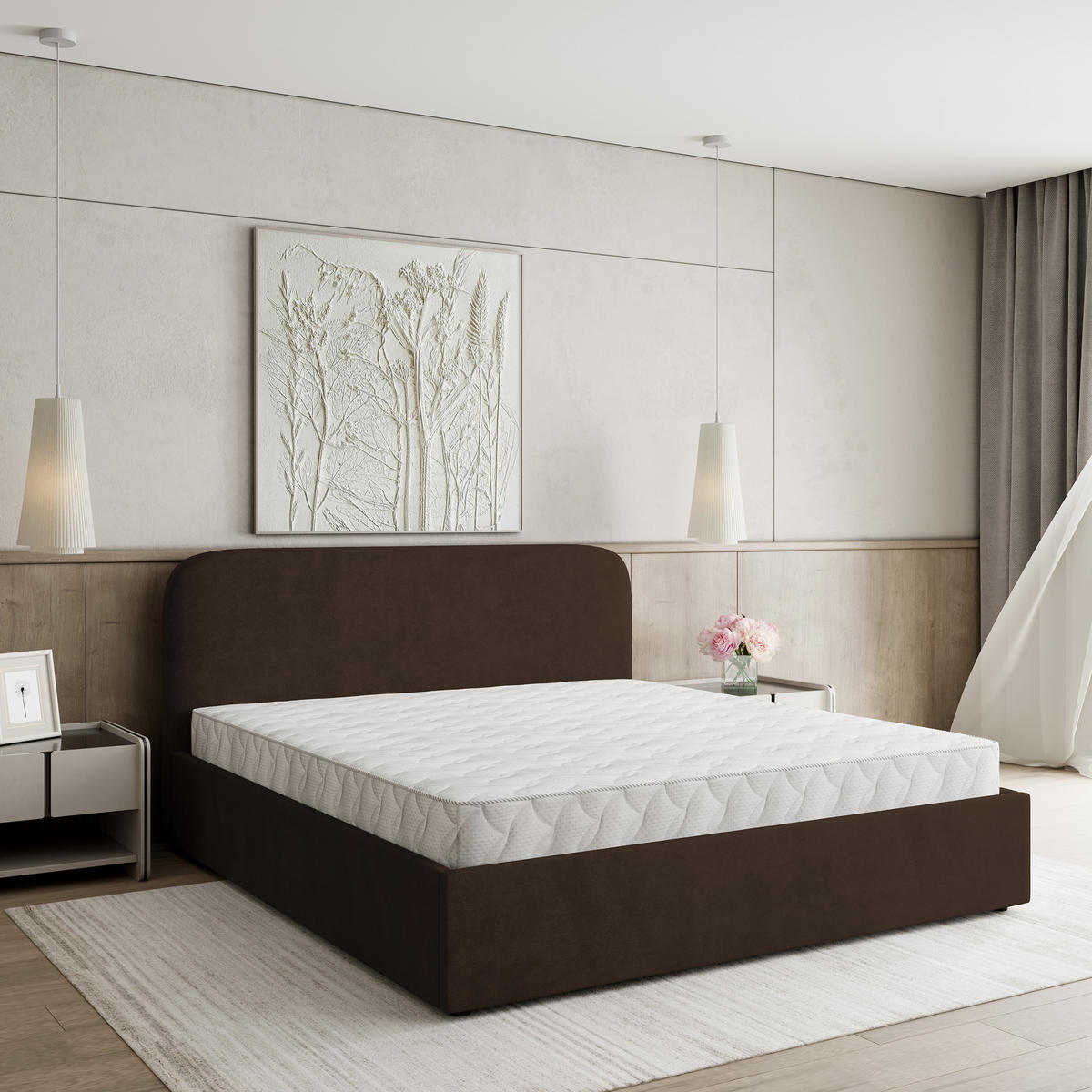 POLSTERBETT RENIVE 180x200 cm mit Bettkästen - Braun - Braun, Holz (180/200cm) - MASSENO