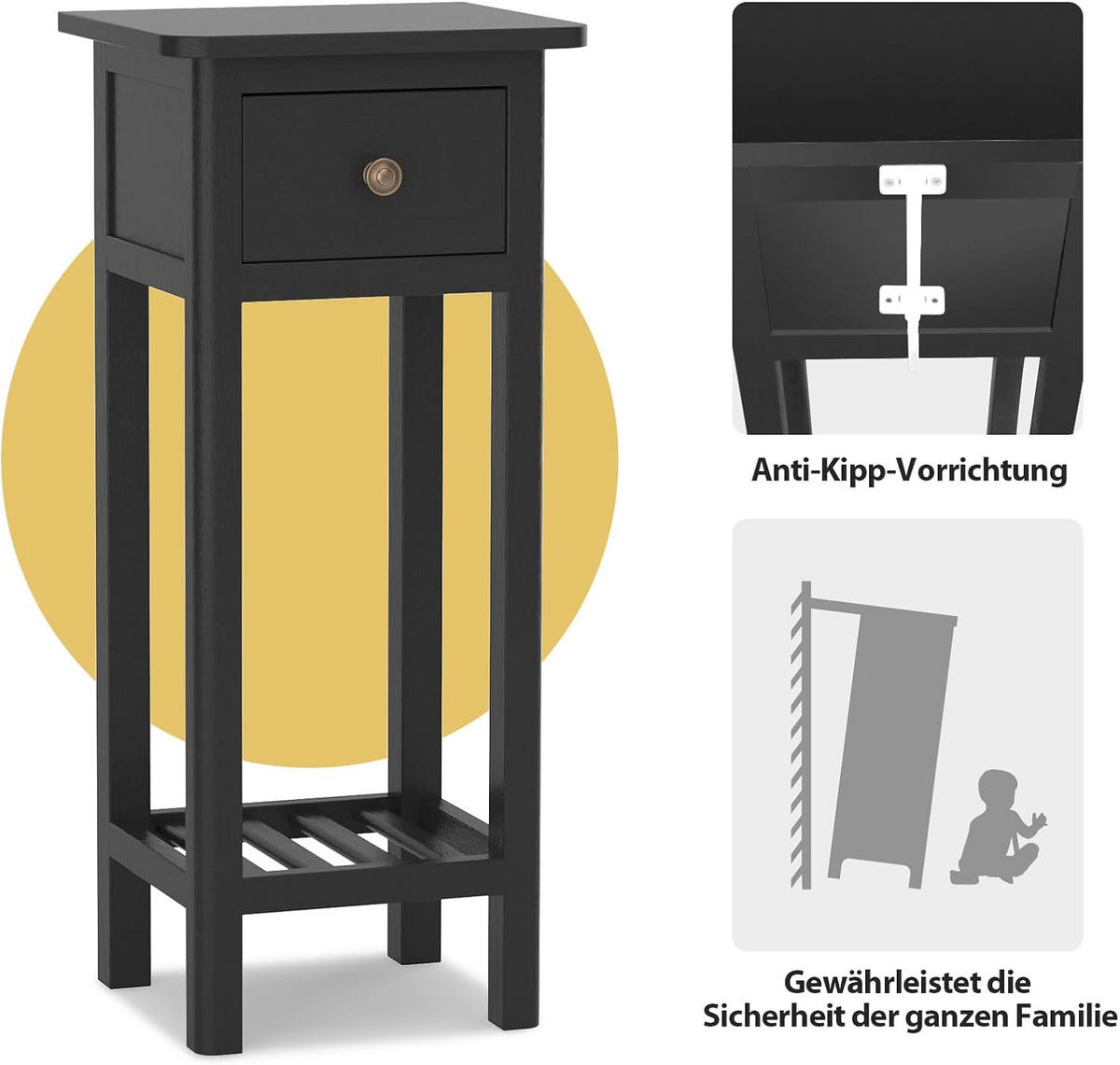 BEISTELLTISCH 80cm Schwarz - Schwarz, Holz (30/35/80cm) - COSTWAY