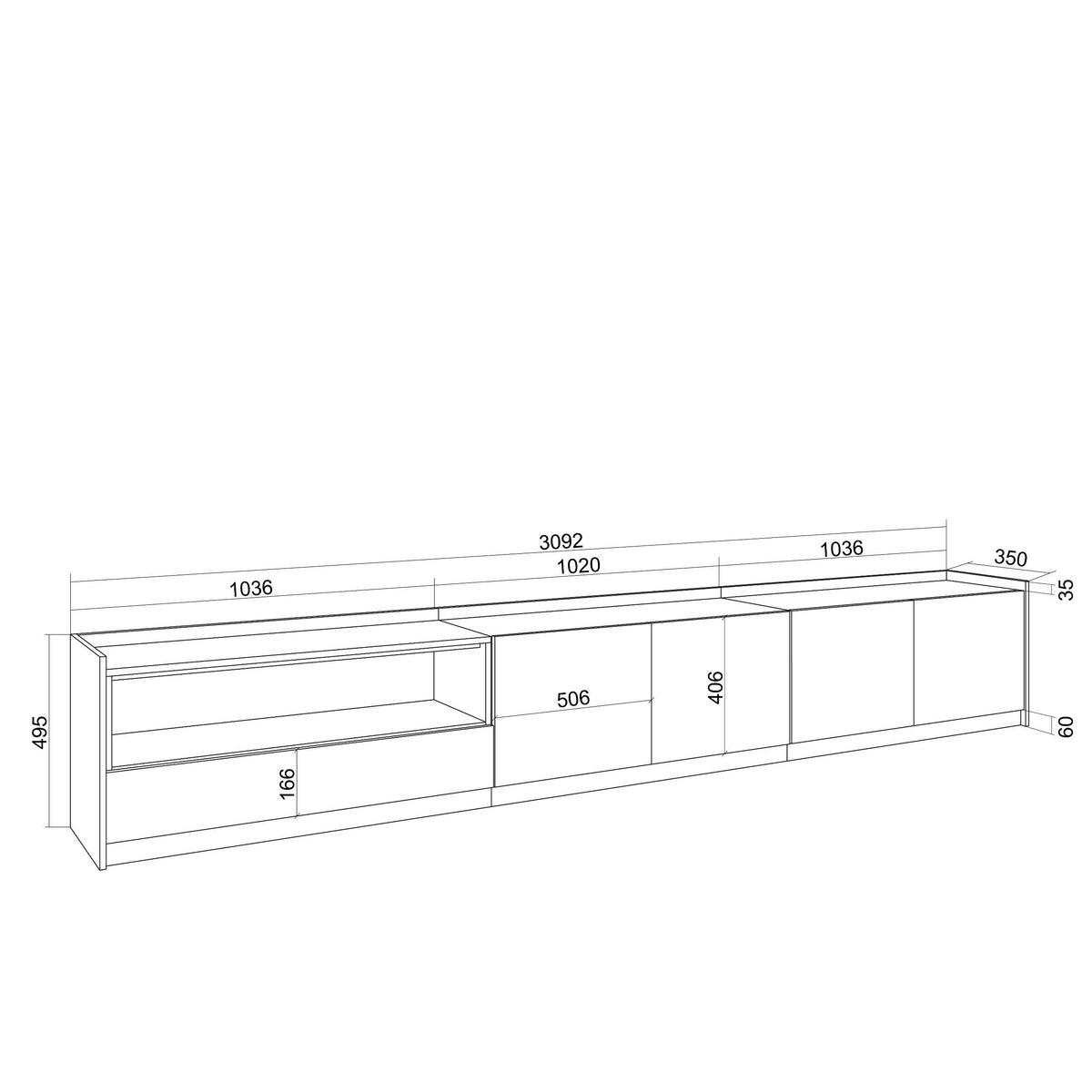 TV-SCHRANK, Lowboard, Eiche Schwarz, 310/37/50cm - Eichefarben, Holzwerkstoff (310/50/37cm) - Skraut Home