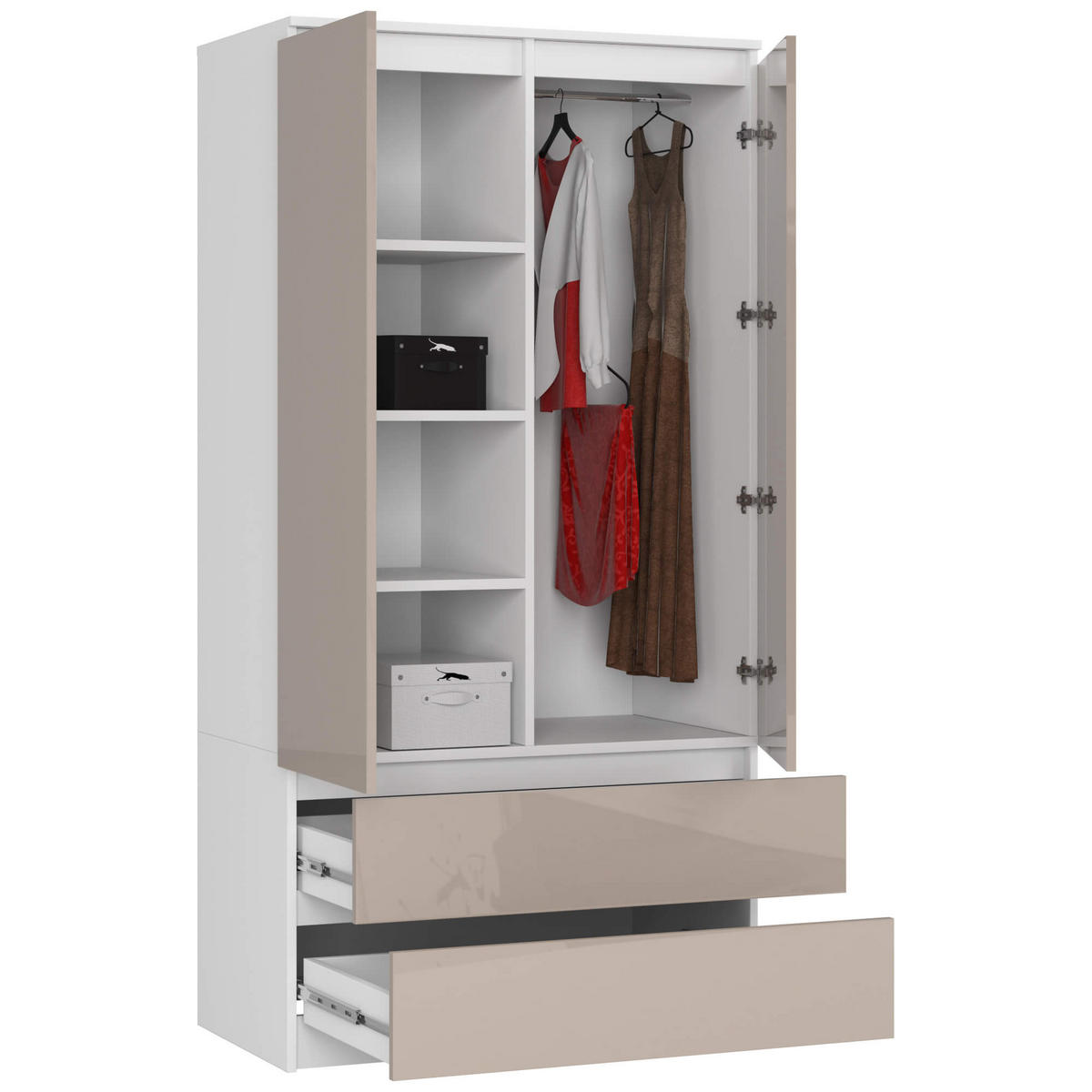 KLEIDERSCHRANK Weiß, Cappuccino Glanz 180/90/51 - Weiß, Holzwerkstoff (90/180/51cm) - RAUMHIRSCH FURNITURE