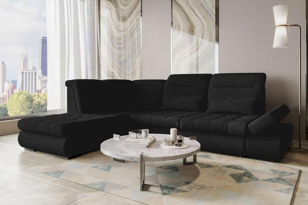 ECKSOFA Toscana Strukturstoff inkl. Schlaffunktion - Schwarz, Textil (227/279cm) - 99rooms