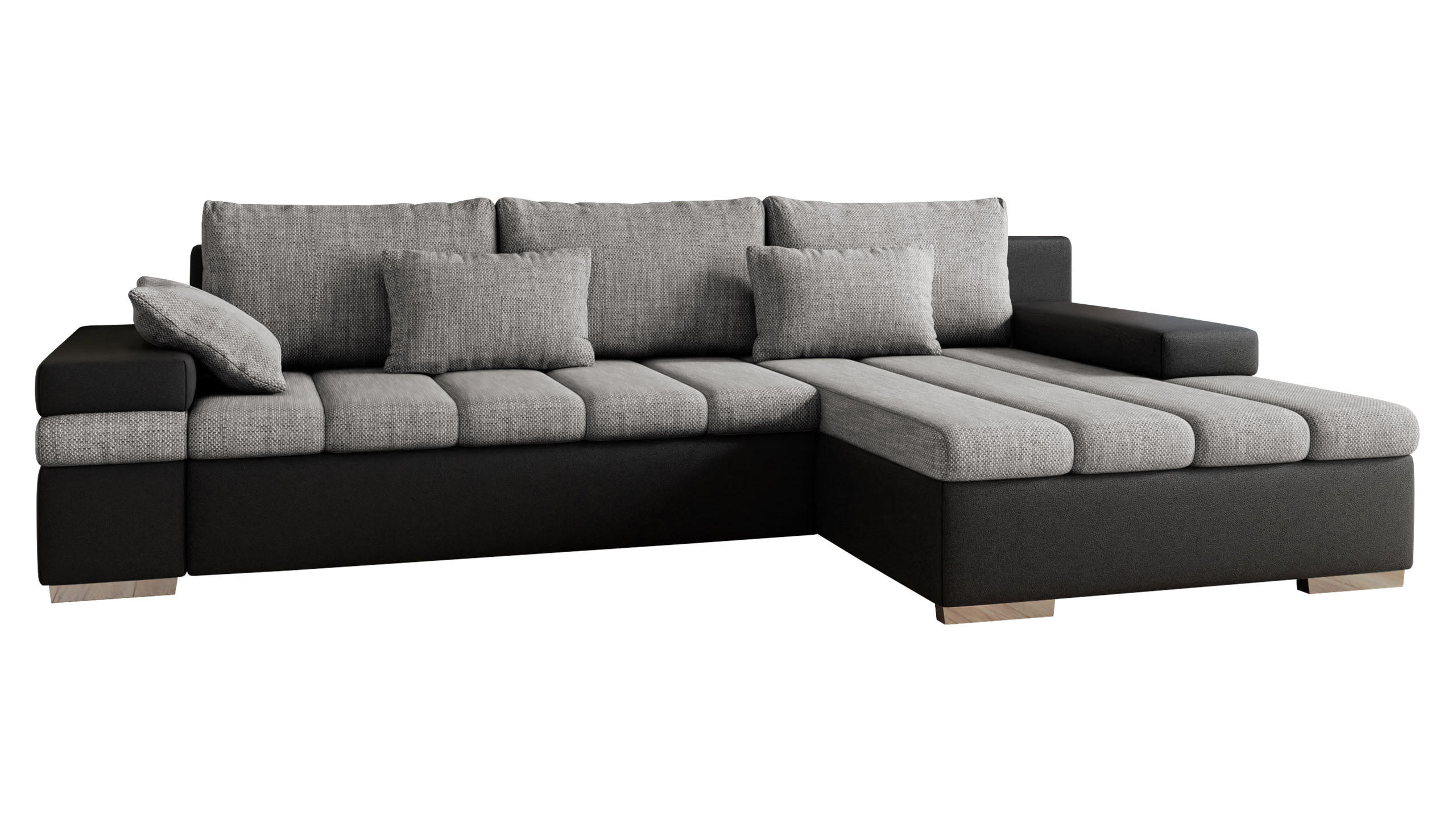 ECKSOFA Bangkok, Seite: Rechts - Silberfarben/Hellgrau, Holz/Textil (310/175cm) - MIRJAN24