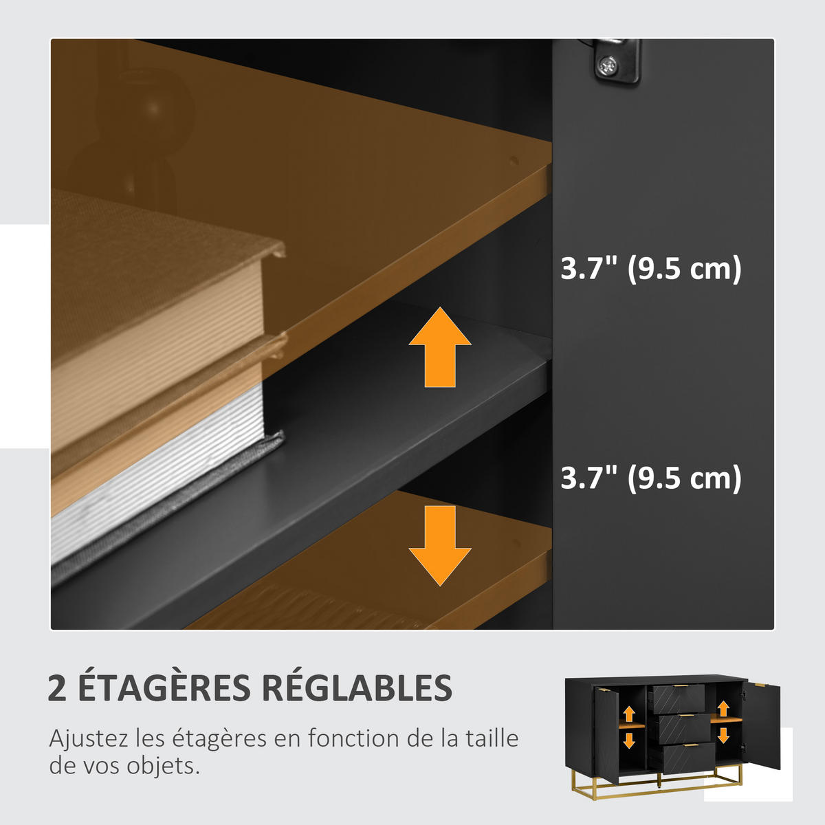 SIDEBOARD Schwarz-Gold, 2 Türen, 3 Schubladen, 120/40/76 cm - Schwarz, Holz (120/76/40cm) - PANGIVO