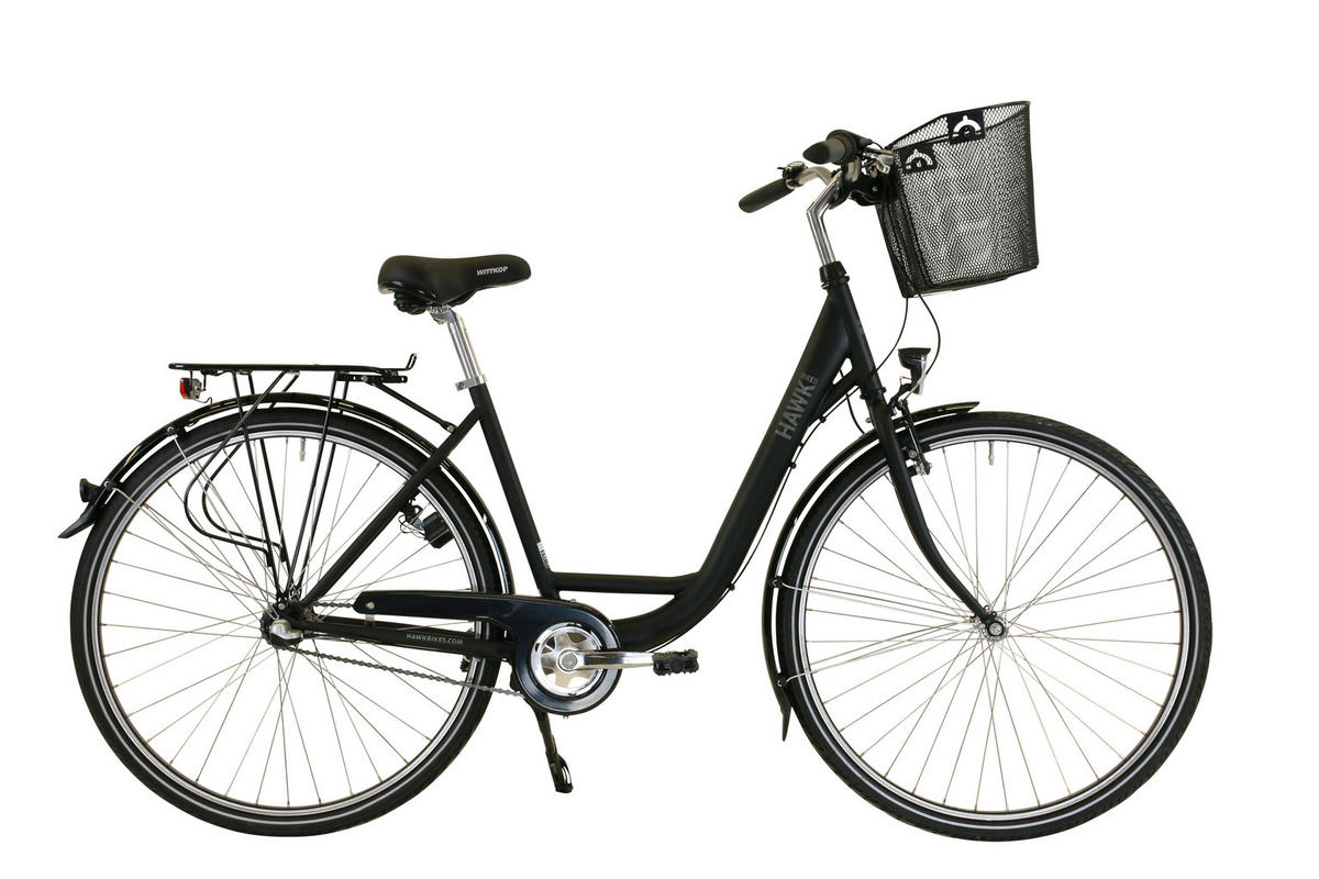 CITYBIKE City Wave Premium Plus inkl. Korb Fahrrad Damen 3 Gang 26 Zoll Größe:43cm - Schwarz, Metall (43cm) - Hawk Bikes