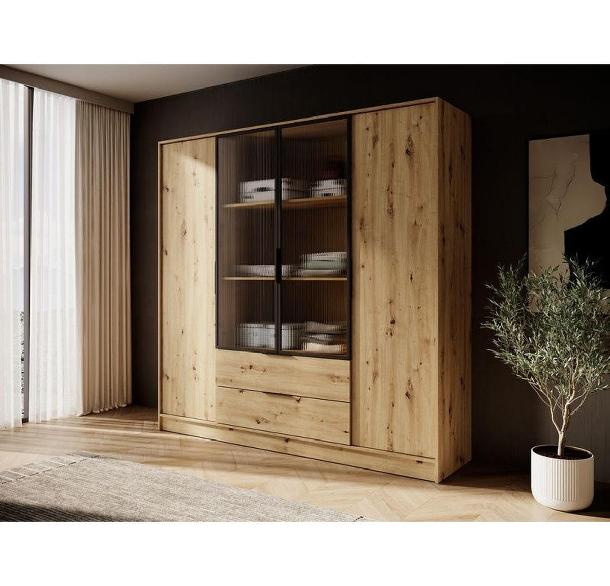 KLEIDERSCHRANK – 206 cm – Kelly – Eiche – KS-GEN0269 - Eiche Artisan, Holzwerkstoff (206/200/51cm) - hi-markt